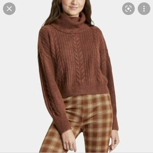 Wild fable cropped cowl neck sweater brown Small